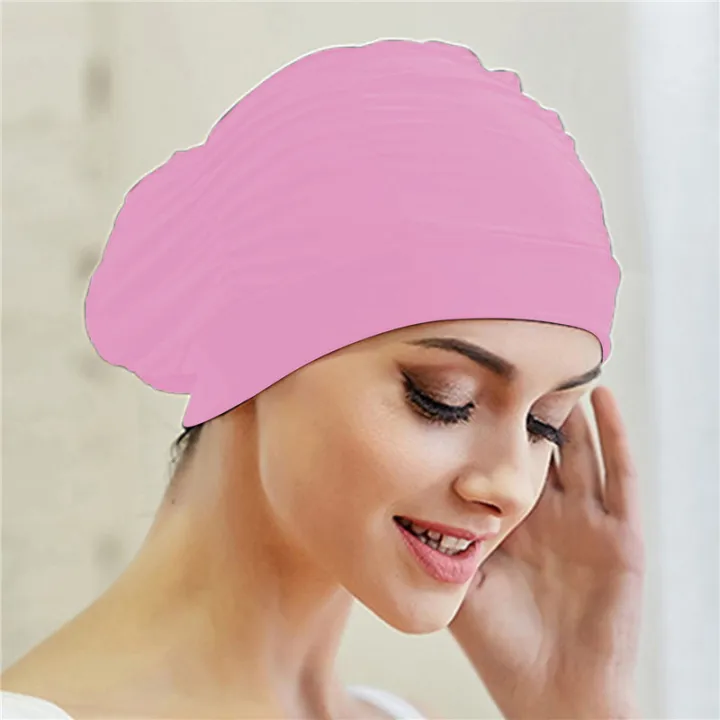 Unisex Swimming Caps Long Hair Swim Cap Pleated Cloth Fabric Bathing Hats  Beanie Hat | Lazada PH