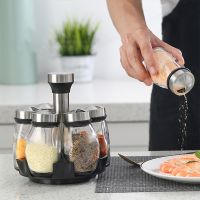 ๑﹉✴ Spice Jar Set Kitchen Rotating Rack Glass Organizer Seasoning Sugar Pepper Bottle Salt Shakers Bottle Holder Kitchen Tool Gadget