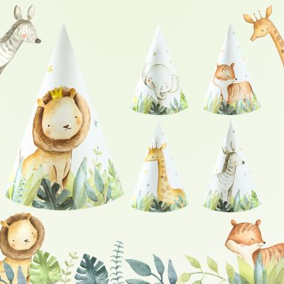【CC】 Jungle Animals Paper Hats Happy Birthday Decoration 1st Kids Baby Shower
