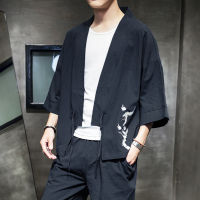 M-5XL Plus ขนาดผู้ชาย Kimono Cardigan ครึ่งแขนญี่ปุ่น Streetwear ฤดูร้อนผ้าลินินเสื้อ Crane ชั้นเสื้อผ้าชาย XXXXXL