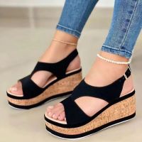 【CW】 Open Toe Shoes Sandals Women Summer Casual Peep Toe Sandal Thick Bottom Wedge Shoes Sexy Elegant High Heel Sandals Plus size 43