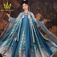 SDSFD ชุดเล่นบทบาท Hanfu เสื้อผ้าจีนโบราณ Hanfu ราชวงศ์ถัง การเต้นรำพื้นบ้าน เครื่องแต่งกายจีนจีน สไตล์จีนจีน สีฟ้าสีแดง ชุดจีนโบราณ ปาร์ตี้คอสเพลย์