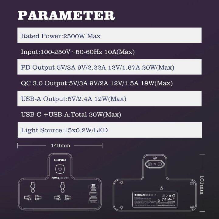 เต้าเสียบต่อขยายอเนกประสงค์สำหรับต่อปลั๊กไฟ-ldnio-พร้อมที่ชาร์จ-usb-เสียบปลั๊ก-charger-adaptor-20w-แบบ5-in-1