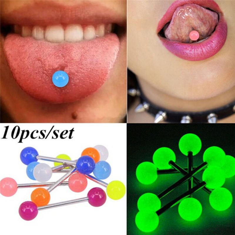 10pcs Acrylic Ball Tongue  Rings Barbell Body Jewelry piercing punk accessories 
