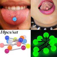 Zhuying 10 ชิ้น/เซ็ต Luminous Ball Barbell STUD แหวนลิ้นบาร์ Body Piercing เครื่องประดับ