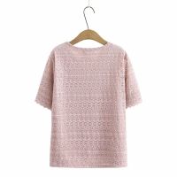 【Ready】? Lace short-sleeved T-shirt womens large size loose fat sister middle-aged mother all-match thin lace shirt round neck top 200