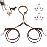 【FCL】♂✜ 2 Ways Dog Leash Leather Leads NoTangle Coupler With Handle for Walking and Training Small Medium Dogs