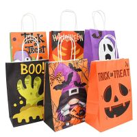 6pcs Halloween Candy Bag Gift Cookie Bags Pumpkin Pattern Wrapping Supplies Trick Or Treat Snacks Portable Packaging Basket Gift Wrapping  Bags