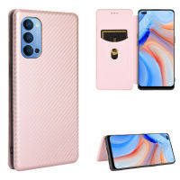 Oppo Reno4 4G Case, EABUY Carbon Fiber Magnetic Closure with Card Slot Flip Case Cover for Oppo Reno4 4G