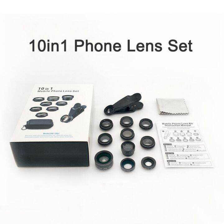 phone-lens-kit-universal-10-in-1-fisheye-wide-angle-macro-lens-cpl-filter-kaleidoscope-2x-telescope-lens-for-most-of-smartphones