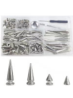 100 Sets Silver Cone Spikes 4 Sizes Screw Back Studs Punk Rock Bullet Rivets for DIY Clothing Leather Craft