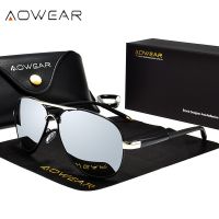 AOWEAR แว่นกันแดดสะท้อนโพลาไรซ์สำหรับผู้ชายแว่นกันแดดนักบินผู้ชายแว่นตากันแดดแว่นกันแดดโพลารอยด์ขับขี่แบบ HD