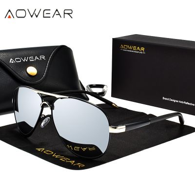 AOWEAR Mens Aviation Sunglasses Men Polarized Mirror Sunglass For Man HD Driving Polaroid Sun Glasses Lunettes De Soleil Homme
