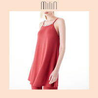 [MILIN] Spaghetti strap long flowing spandex top เสื้อสายเดี่ยว ผ้ายืด แต่งคริสตัล Soori Top สีชมพูส้ม/ Coral Pink