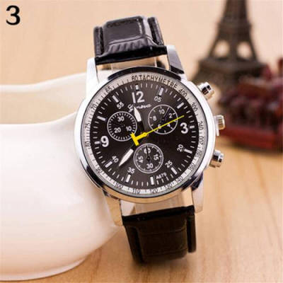 Men Faux Leather Strap Clock Round Dial Analog Business Quartz Wrist Watch Hombre Zegarek Damski Часы Мужские