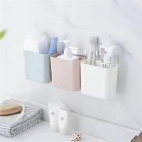 Wall Mounted Toothbrush Toothpaste Holder Punch Free Hair Comb Toiletries Storage Organizer Multipurpose Storage Rack Cup Shelf