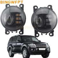 ❐☜▥ 2X High Quality LED 90mm Round Daytime Running Fog Light Daytime Running Light For Mitsubishi Pajero 4 IV 2007-2015 Fog Lamps