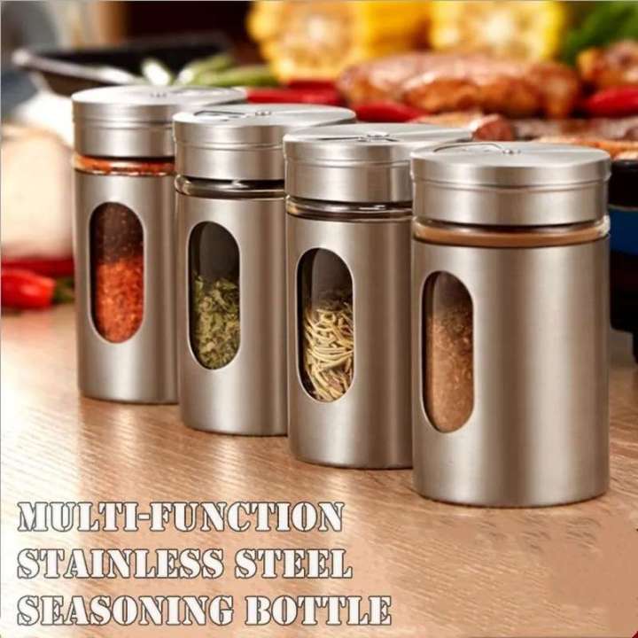 TJA Stainless Steel Spice Jars Seasoning Cans Rotate Cover Salt Pepper ...