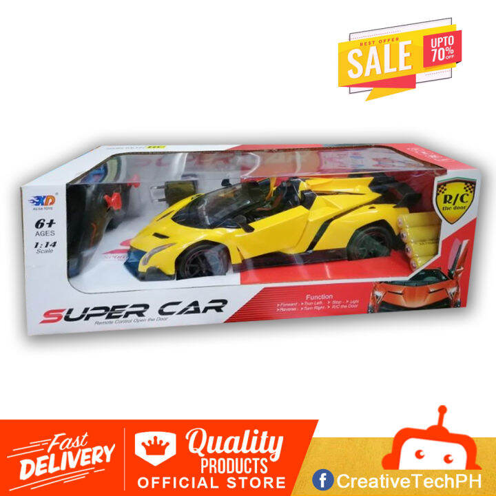 Yellow SuperCar Remote Control Car Open Door RC Toys for Kids by