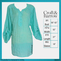 USED Croft &amp; Barrow - Light Blue Graphic Tunic Top | เสื้อแขนยาวสีฟ้า สีขาว ลายกราฟิก เสื้อแขนห้าส่วน สาวอวบ แท้ มือสอง