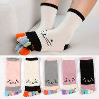 1 Pairs Pure Cotton Women Girl Five Finger Short Socks Colorful Cat Breathable Young Casual Harajuku Socks With Toes Hot Sell