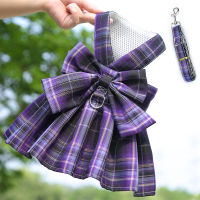 Bow Dog Collar Harness Skirt Vest Clothes Dog Dress Up Harness Clothing with Lead Leash Breast Strap Traction Rope Collars2023