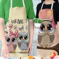 ✆❉ 1PC Owl Cotton Sleeveless Apron Linen Flower Printed Kitchen Brief Pinafore Women Home Cooking Baking Waist Bib Delantal Cocina