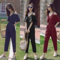 Dee-ya Shop เสื้อผ้าแฟชั่น Jumpsuit สีกรม ดำ แดง พร้อมส่ง