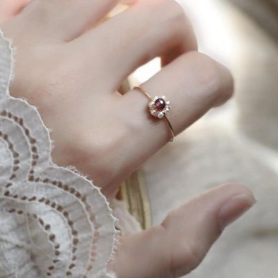 แหวนเปิดขนาดเล็กมีสไตล์แฟชั่นแหวนมุกคริสตัลเงินโกเมนแท้ S925ธรรมชาติ