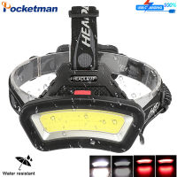 COB Powerful Led Headlamp Head lamp USB Rechargeable Headlight Waterproof Fishing Light by 18650 Battery