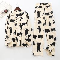 Cute white bear 100 brushed cotton men pajama sets Autumn Casual fashion animal sleepwear men homewear sexy pijamas mujer