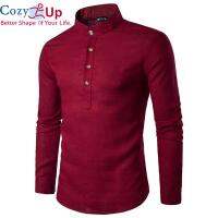 COZY คุณภาพสูงฤดูใบไม้ผลิผู้ชายผ้าลินินผ้าฝ้ายผสมเสื้อ Mandarin COLLAR Breathable Comfy Popover Gaya Tradisional