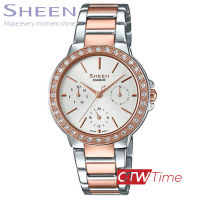 (ผ่อนชำระ สูงสุด 10 เดือน) Casio Sheen นาฬิกาข้อมือผู้หญิง สายสแตนเลส รุ่น SHE-3069SPG-7AUDF (สองกษัตริย์ / หน้าปัดขาว)