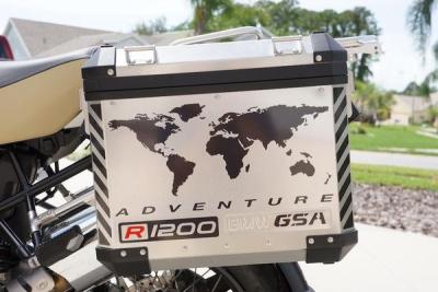 GSA Adventure Motorcycle Reflective Decal Kit "World Adventure R1200" for Touratech Panniers