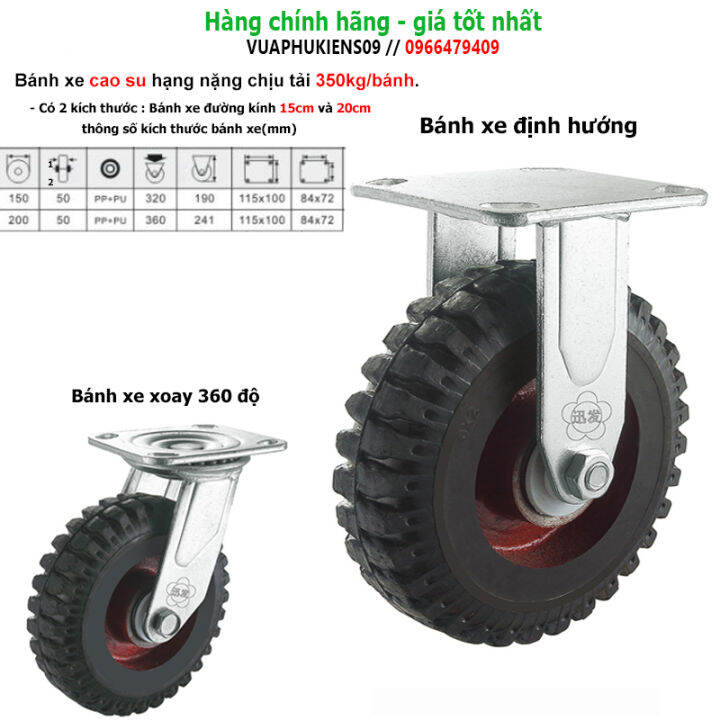 Bánh xe cao su hạng nặng công nghiệp chịu tải 350kg/bánh đơn giá 1