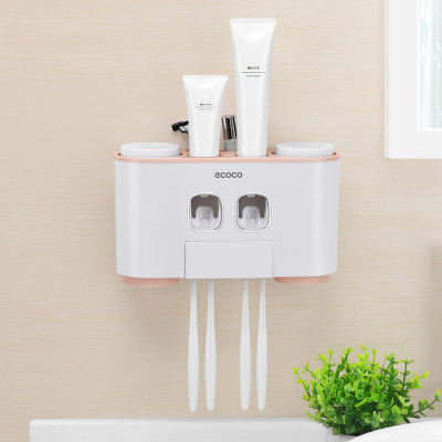 Bathroom Accessories Organizer Holder Set Toothbrush Holder Wall-Mount Automatic Toothpaste Dispenser Make-up Storage Rack