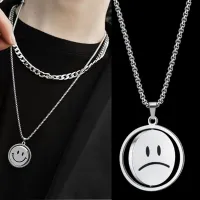 FASHION NINE Hip Hop Rotatable Double Faceted Smiling Face Necklace necklace smiley pendant for men