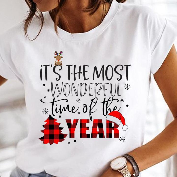 its-the-most-wonderful-t-shirt-women-snowflake-deer-women-tshirt-fashion-merry-christmas-cartoon-graphic-tees-womenเสื้