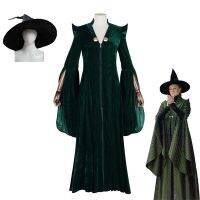 Professor Minerva Mcgonagall Cosplay Costume Dark Green Dress Robe Cape Hat Velvet Cosplay Costume Halloween Carnival Suit