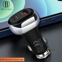 {KOLT Digital} 20W Quick Charge 2USB Port Fast PD USB C Car Charger สำหรับ iPhone 12 Pro Xiaomi Huawei P40 QC3.0 Type C Car Mobile Phone Charger