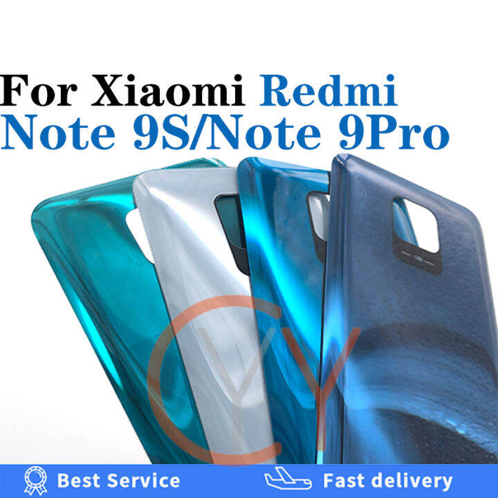 สำหรับ-xiaomi-redmi-note-9s-note-9-pro-9pro-ฝาครอบหลังกระจกซองเก็บแบตเตอรี-กรอบเลนส์กระจกหลังและอะไหล่กรอบกาวสำรองเลนส์ด้านหลัง