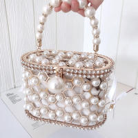 Luxury Pearl Womens Handbag Hollow Out Wedding Clutch Purse Bag Female Rhinestone Metal Cage Basket Shoulder Bag ZD1846