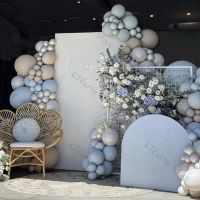 [HOT MAKXJWIGO 542] 136Pcs Macaron Light Blue บอลลูน Garland ชุดตกแต่งงานแต่งงาน Pearl Grey Apricot Ballon วันเกิด Baby Shower Decor