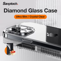 Sanptoch เคสโทรศัพท์แบบใสแก้วเพชรสำหรับ iPhone 14 13 12 Pro Max เคสใสคริสตัลสำหรับ iPhone 11 Pro Max บางเคสแข็งป้องกันการกระแทก