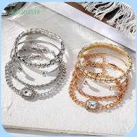 JHA9202888 โลหะสำหรับตกแต่ง สร้อยข้อมือสุดหรูสำหรับผู้หญิง ชุด4ชิ้น ฝังเพชร โซ่คริสตัลเงา บุคลิกภาพที่ดี กำไลแฟชั่นพังค์