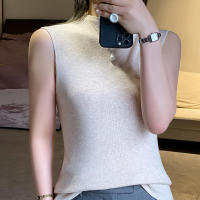 Spot 2023 New Knitwear Female Half -High -Necked Sleeveless Vest In Summer Thin Fine Imitation Wool Bottoming Shirt