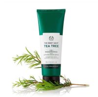 The Body Shop Tea Tree 3-in-1 Wash.Scrub.Mask 125 ml.  ผลิตภัณฑ์ทำความสะอาดผิวหน้า ตรงเข้าจัดการรูขุมขนที่อุดตัน สิวหัวดำ และความมันบนผิวหน้า