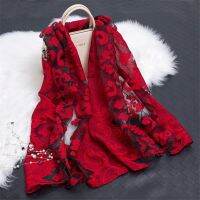 Wholesale 2021 New Fashion Women Cut Flowers Hollow Lace solid Silk Scarf Spring Shawls and Wraps Towel Femme Beach Sjaals