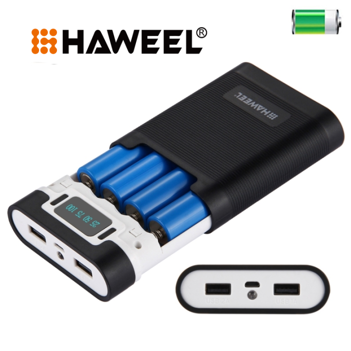HAWEEL DIY 4Pcs 18650 Battery (Not Included) 10000mAh Power Bank Shell