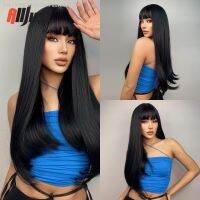 Allbel Black Long Straight Synthetic Natural Hair Wigs with Bangs for Black Women Daily Cosplay Party Use Heat Resistant Fiber [ Hot sell ] Gktinoo Fashion